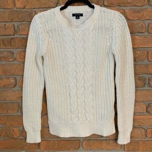 Nautica Cable Knit‎ Sweater Womens Size Small White Crew Neck Pullover Classic